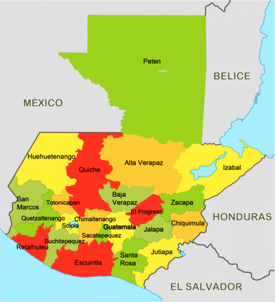 Mapa de Guatemala con sus departamentos