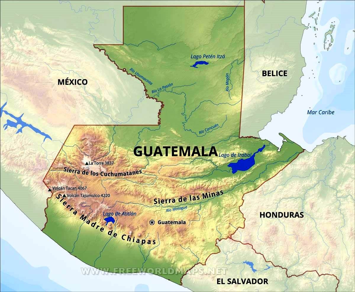Mapa de sierras y montañas de Guatemala